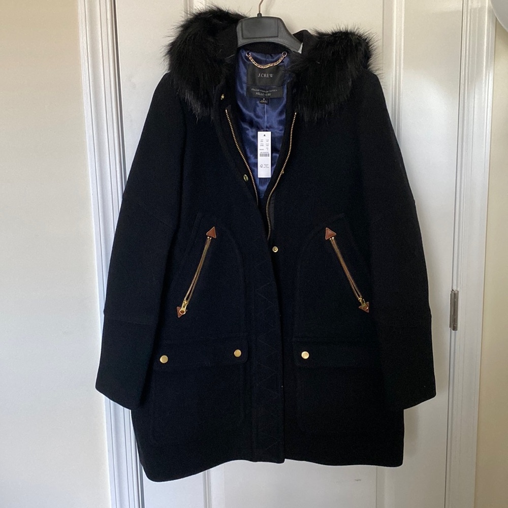 Brand new w/tags black J. Crew chateau parka in Italian wool